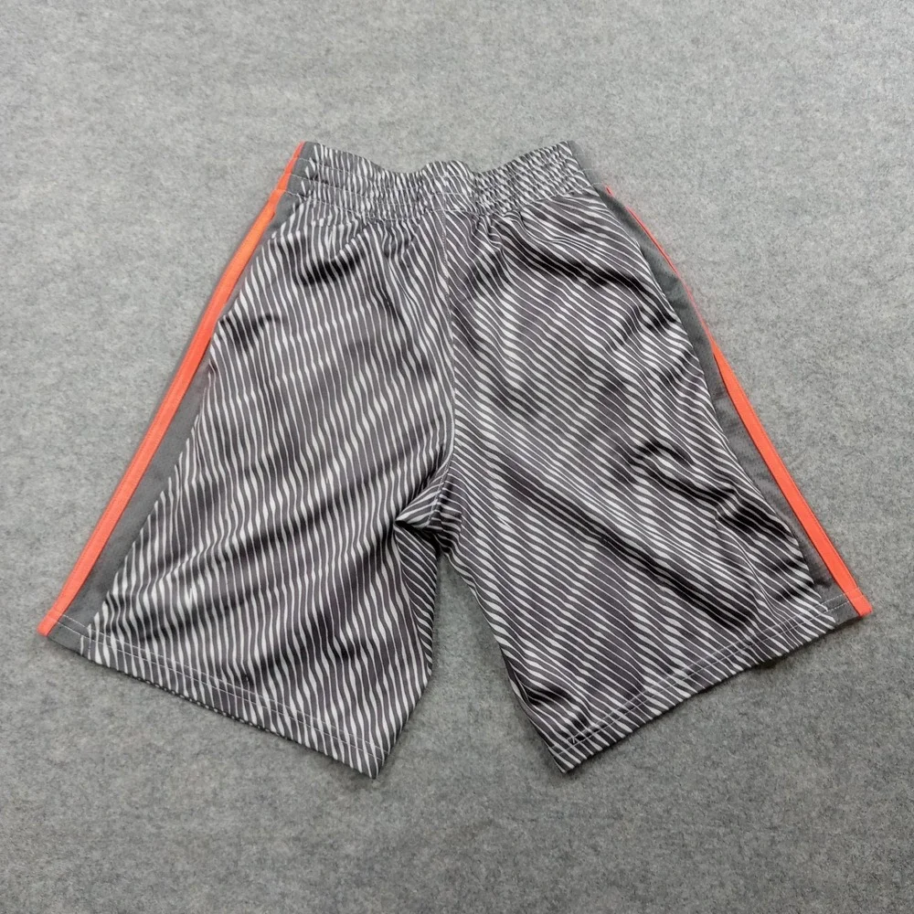 Adidas Shorts Boys Small‎ Gray Orange Striped Athletic 3 Stripe Mesh Sport